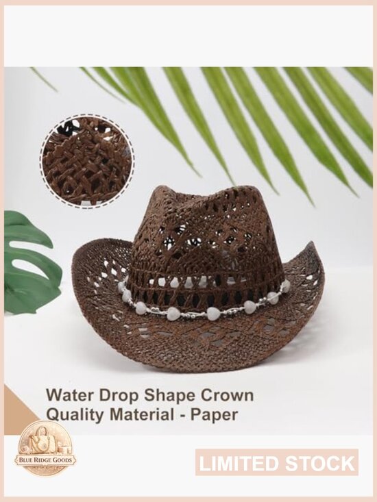 Straw Cowboy Hat with Shapeable Brim Woven Hollow Out Unisex Beach Roll Up Cap